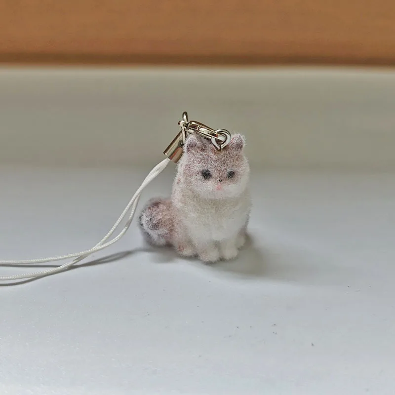 Squishy Flocked Cat Keychain - Bag Charm, Cartoon Animal  Giftable Desk Decor
