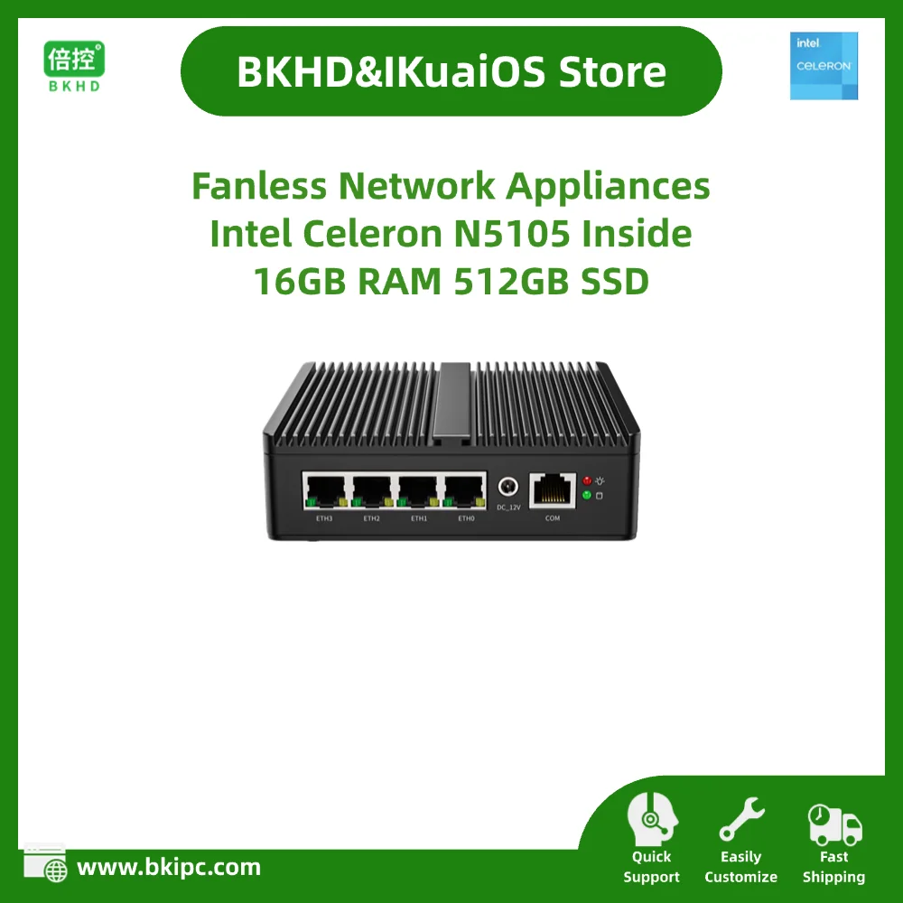 Fanless Network Appliance for Firewall Router VPN 4-Port 2.5GbE I226V Celeron N5105 16GB RAM 256GB SSD G30S-1338NP-4L