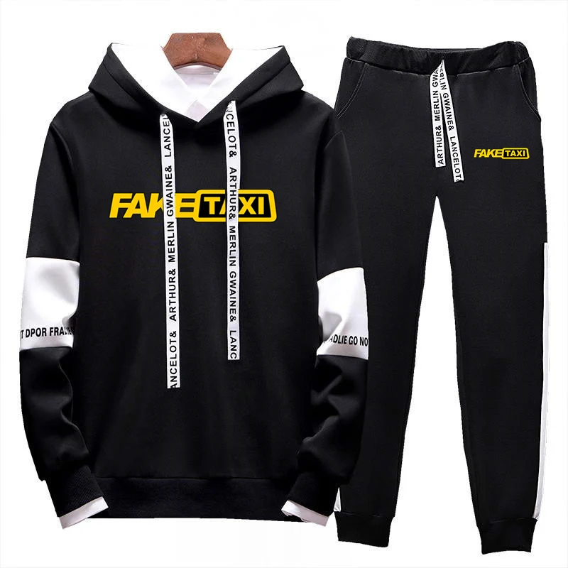 Fake taxi printing fashion 2023 new men's tricolor with sportswear comfortable classic slim sweater sweatpants 2-piece set.