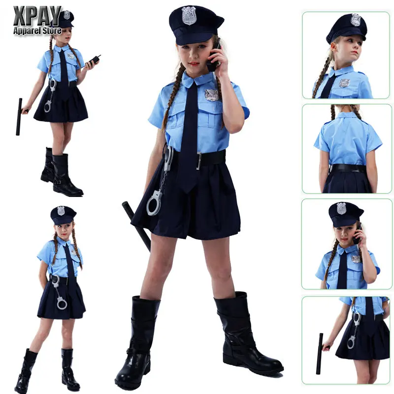 Cute Baby Girls Tiny Cop Police Officer Playtime Cosplay Uniform Kids Child Profession Halloween Role-Playing Dress Up Costume