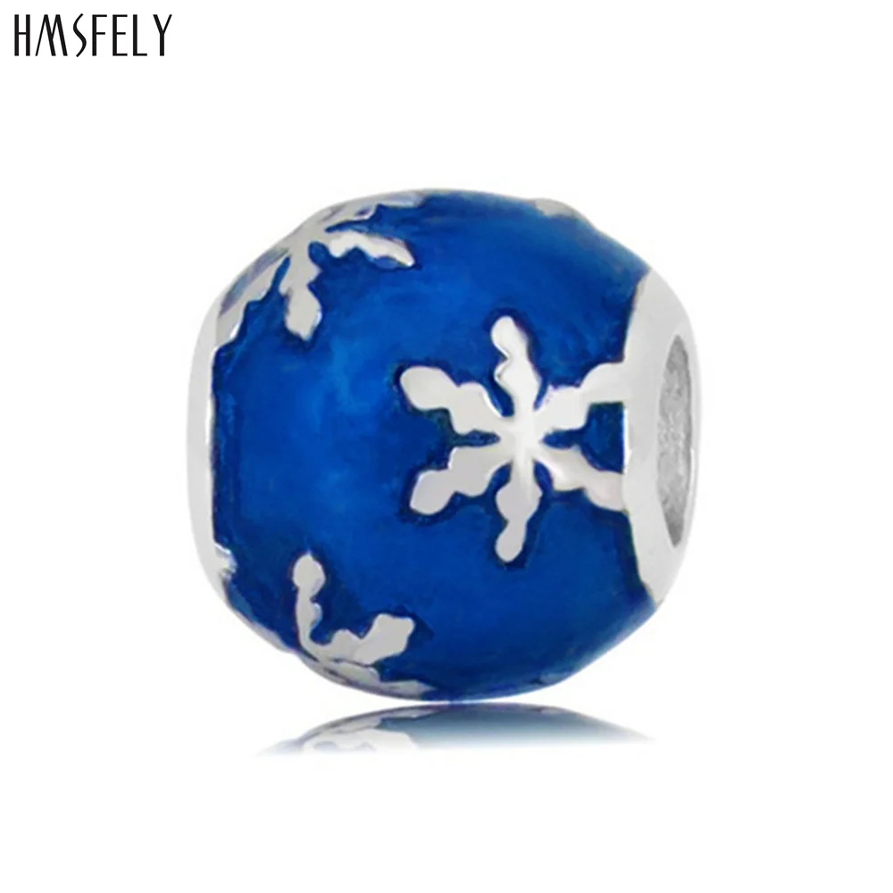 

HMSFELY Charm Snowflake Enamel Beads For DIY Bracelet Necklace Jewelry Making Big Hole Titanium Stainless Steel Accessories Bead