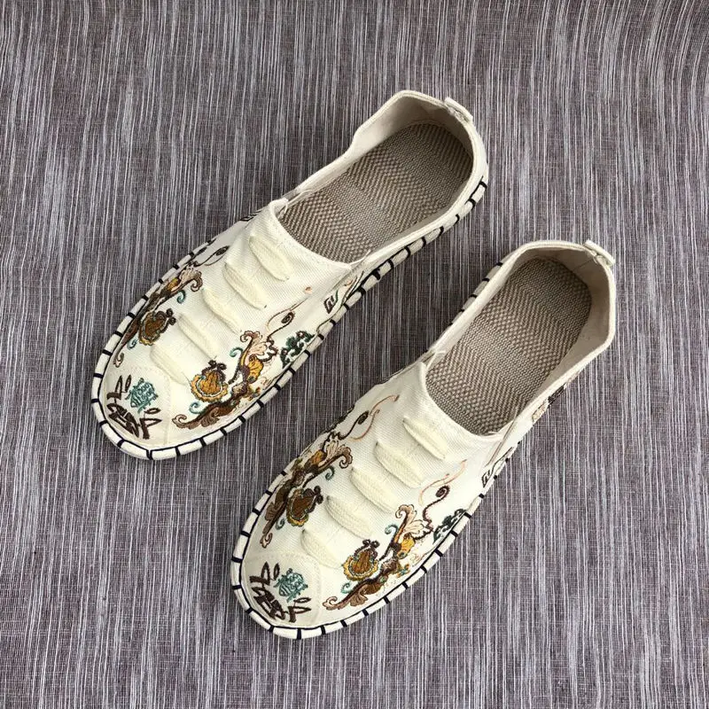 

chinese ethnic style old peking embroidered shoes men casual flat cloth shoes adult exercise comfortable cow tendon sole shoes