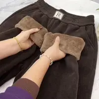 Women Plush Thick Straight Trousers Letter High Waist Corduroy Warm Trousers Loose Autumn Winter Thickened Windproof Harem Pants - Image 4