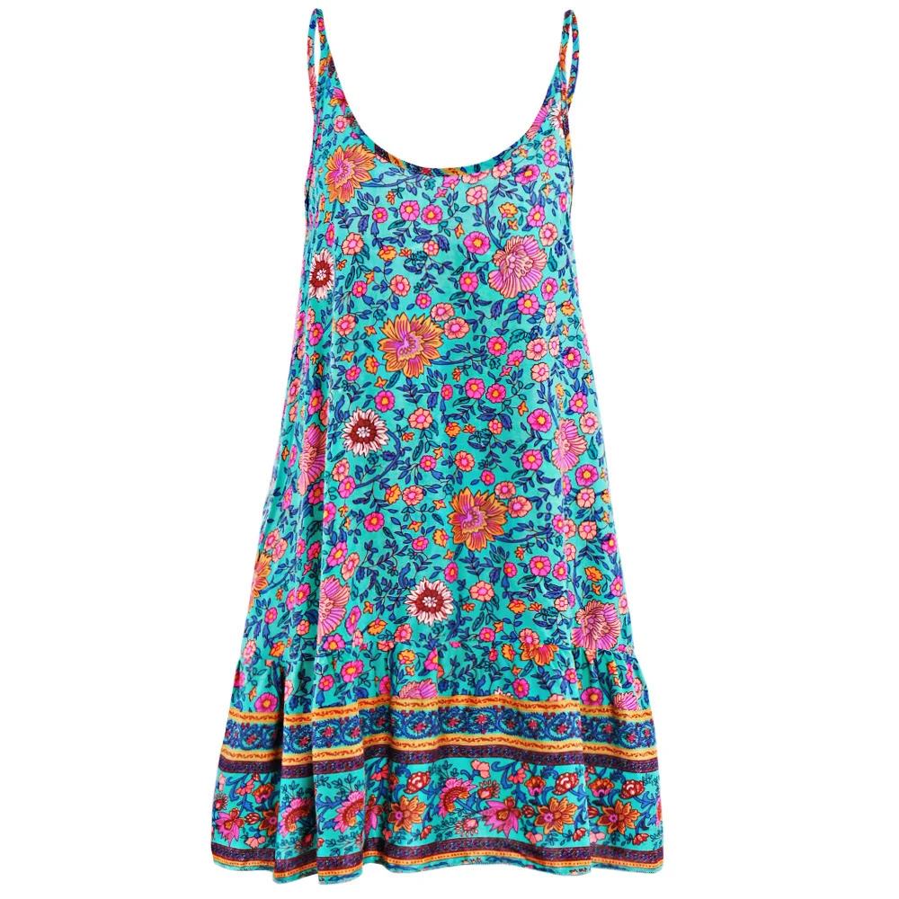 Summer Ruffle Floral Print Beach Dress Women Clothes 2019 Sexy Backless Spaghetti Strap Short Dresses Elegant Beach Cover Ups