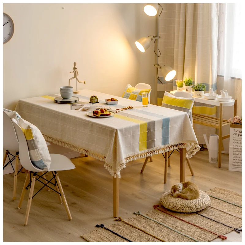

Tea table tablecloth, tassel waterproof and anti scalding tablecloth