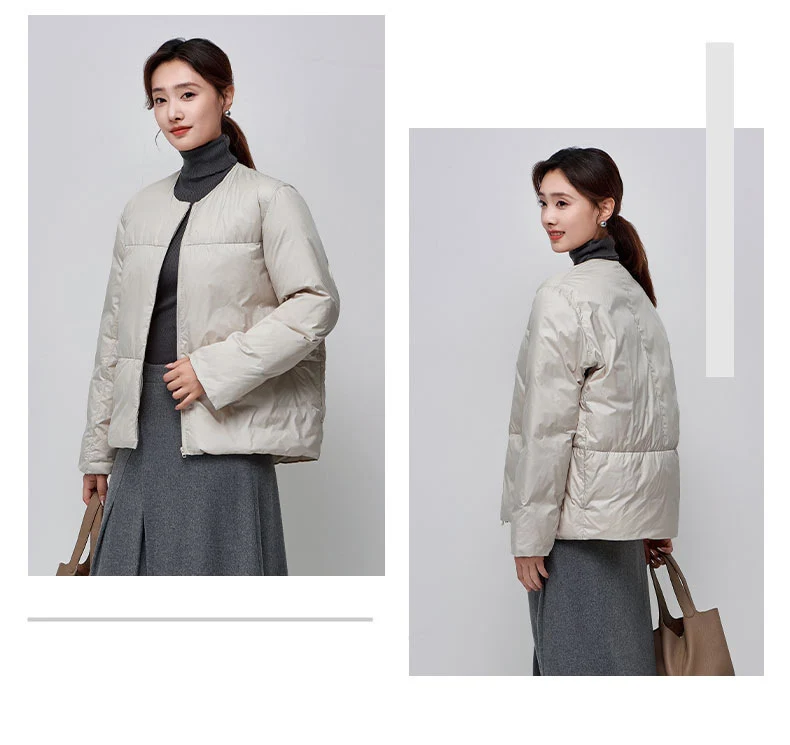 Schinteon Women Down Jacket Simple Solid Color Autumn Winter Warm Outwear Light White Duck Down Coat 2024 New