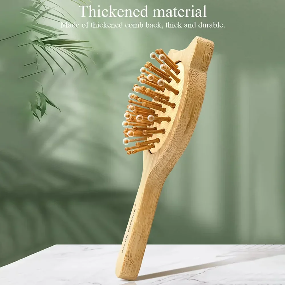 Eco-Friendly Bamboo Hair Brush – Natural Wooden Anti-Static Scalp Massager with Air Cushion Design for Effortless Detangling