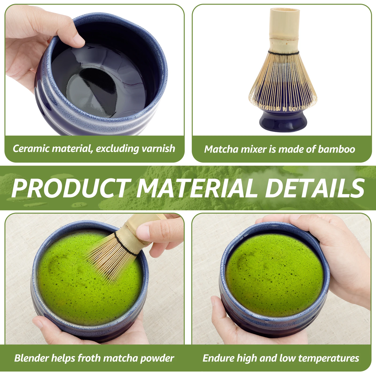 4Pcs Matcha Tea Tool Set Matcha Whisk Set Japanese Style Tea Making Kit with Scoop Whisk Holder Bowl for Home Beginners