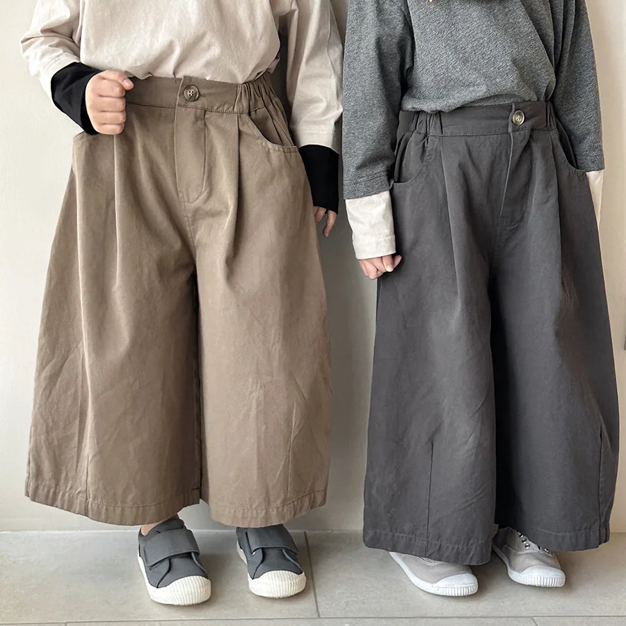 Children Clothes Spring New Solid Color Cotton Straight Pants Baby Boys and Girls Loose Casual Kids Wide-leg Pants