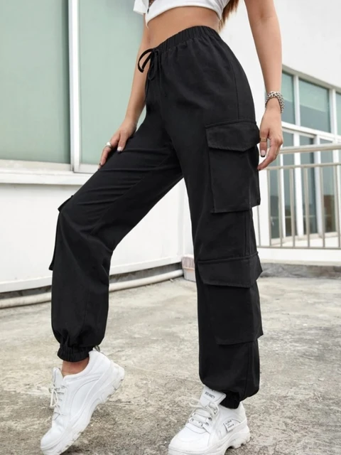 Women's Adjustable Straight Fit Cargo Pants Adjustable Baggy With Pockets  Elastic Waist Casual Cargo Pants Relaxed Fit Pant - AliExpress