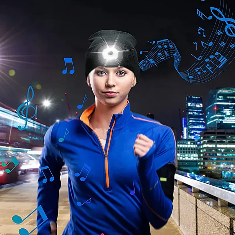 Knitted hat, with LED lights, wireless bluetooth headset, luminous hat, riding safety, headset winter riding warmth