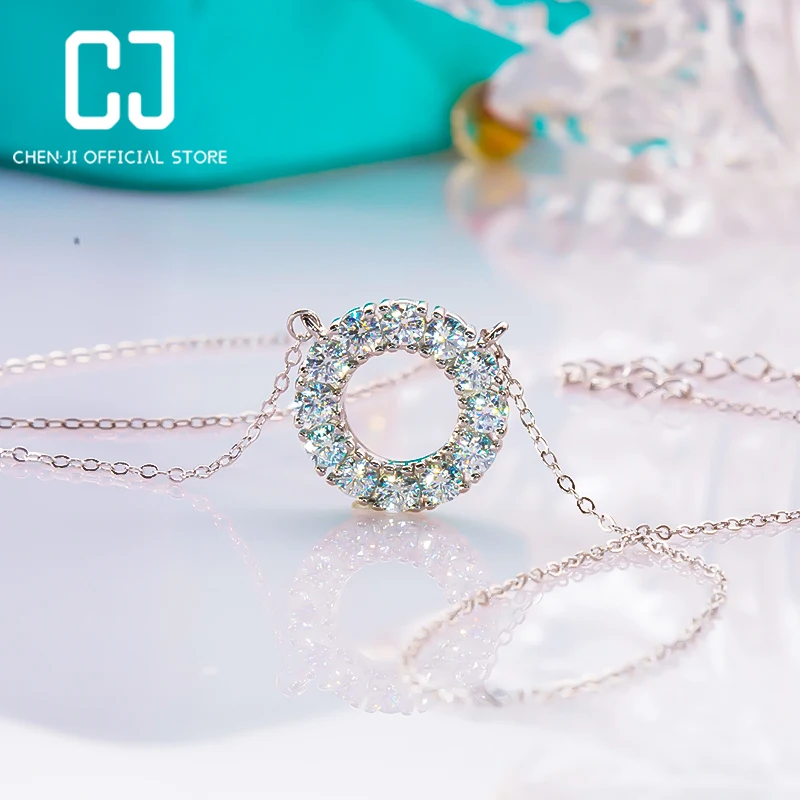 Classic 925 Sterling Silver Platinum Plated Round Necklace For Women 1.2CT Moissanite With GRA Certificate Wedding Fine Jewelry