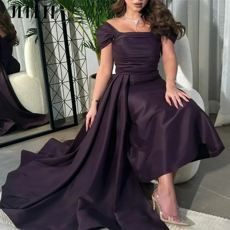 

JEHETH Sexy Dark Purple فساتين السهرة Prom Gown A-Line Satin Charming Square Neck Party Evening Dress Luxury Formal Occasion