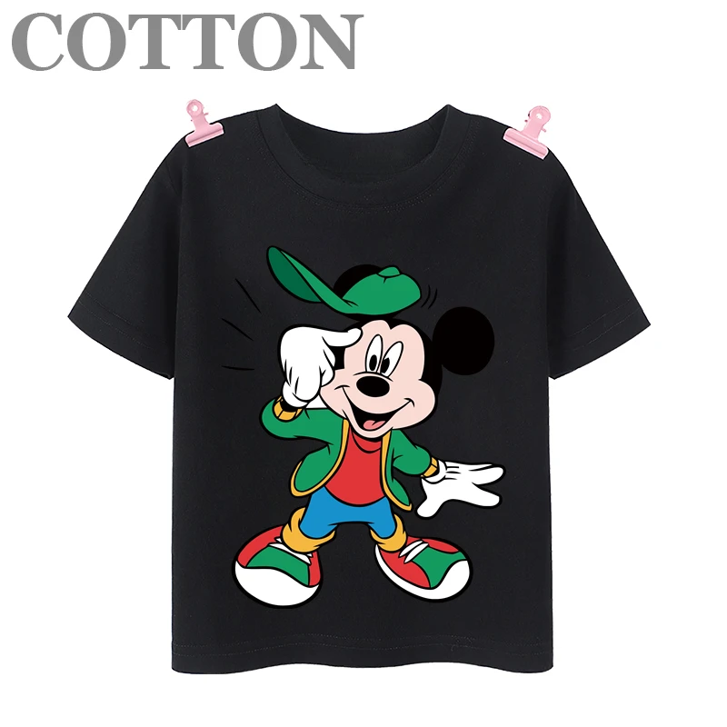 Camiseta de algodón de verano para niños con estampado de Mickey Mouse y dibujos animados multicolores de Kickball, ropa de manga corta para niños