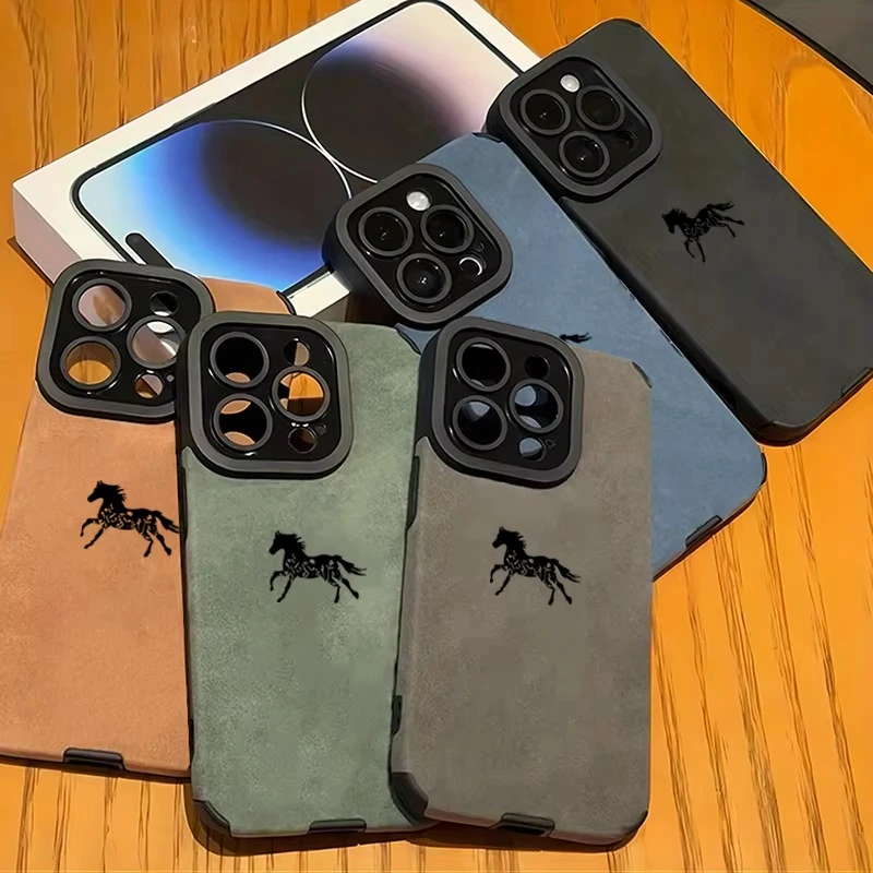 Elegant Black Horse Faux Leather Soft Phone Case Cover