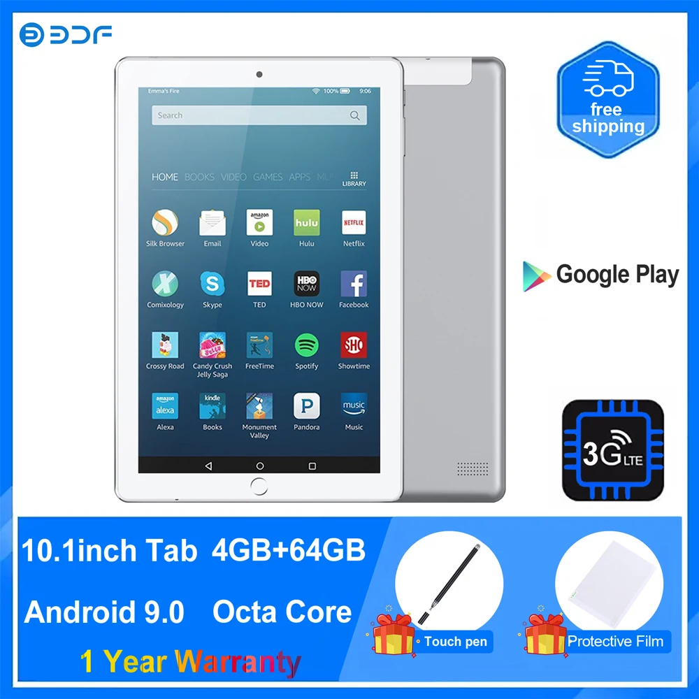 BDF Pad plus 10.1 Android 9.0 phone call Tablet 1280*800 Octa Core 4GB RAM 64GB ROM 3G 4G Network Type-c port Dual WiFi Sim card top android tablets
