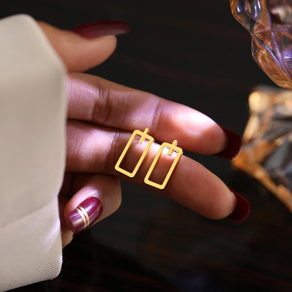 Trend Minimalist Rectangle Korean Fashion Unusual Stud Earrings - Image 5