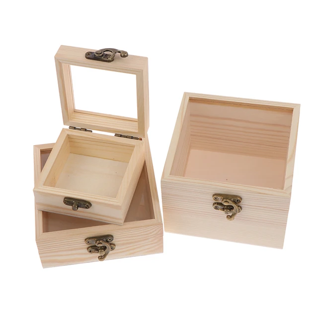 Boîte de rangement en bois uni avec couvercle transparent, boîte-cadeau  artisanale à charnière carrée multifonctionnelle