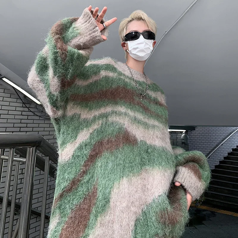 

Новинка, винтажные модные вязаные пуловеры с цветными блоками, свитер для мужчин, Осенние мешковатые вязаные свитеры с круглым вырезом, уличная одежда Y2K, трикотажная одежда