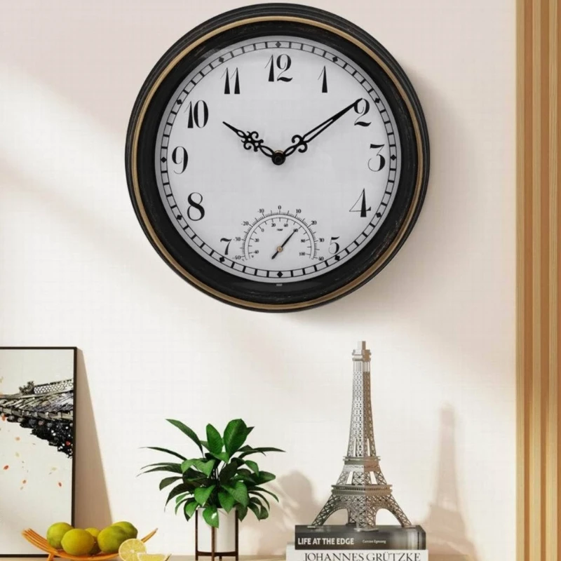 

12inch Waterproof outdoor Garden Retro thermometer Plastic Wall clock