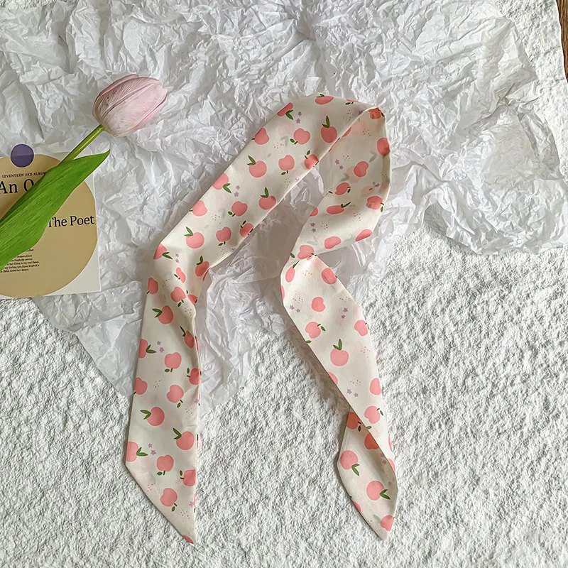 4-teiliges Set Luxuriöse Seidenschals mit Fruchtmuster für Damen, Haarbänder, Kopfschmuck, Taschengriff-Accessoires, Damenschals, Bänder, Halstücher, Kopftücher – Detail 8