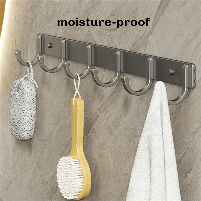 A88K-Space Aluminum Hook Bathroom Towel Hook Living Room Door Back Clothes Simple Storage 6 Hooks To Save Space