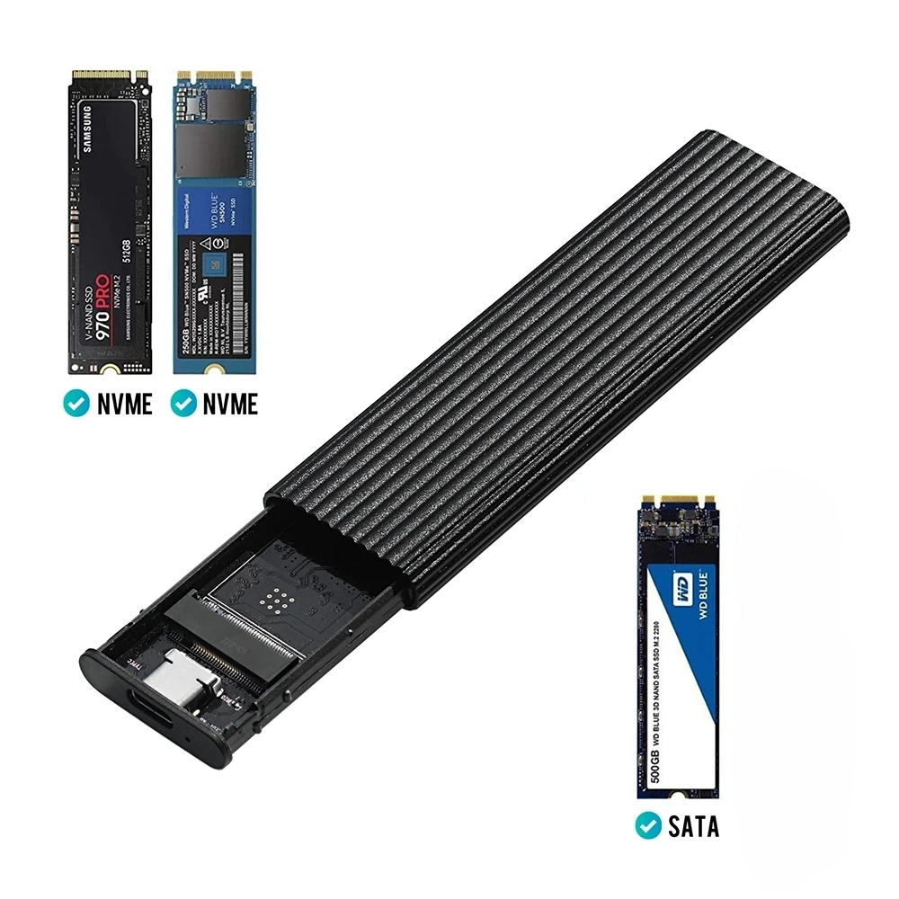 M2 SSD Case Enclosure Dual Protocol M.2 SATA NVME to USB Adapter 10Gbps USB3.1 Gen2 USB C External Box ssd enclosure hard drive enclosure hdd case enclosure external hard drive case external hard drive box hard disk case hard drive adapter ssd adapter Support 2230-2280 M.2 SSD