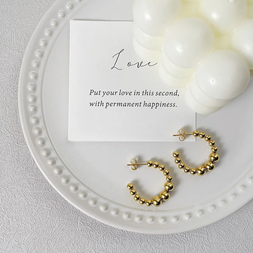 ENFASHION Beaded Earrings For Women Geometric Earring Gifts Stainless Steel Earings Gold Color Fashion Jewelry Kolczyki E221350