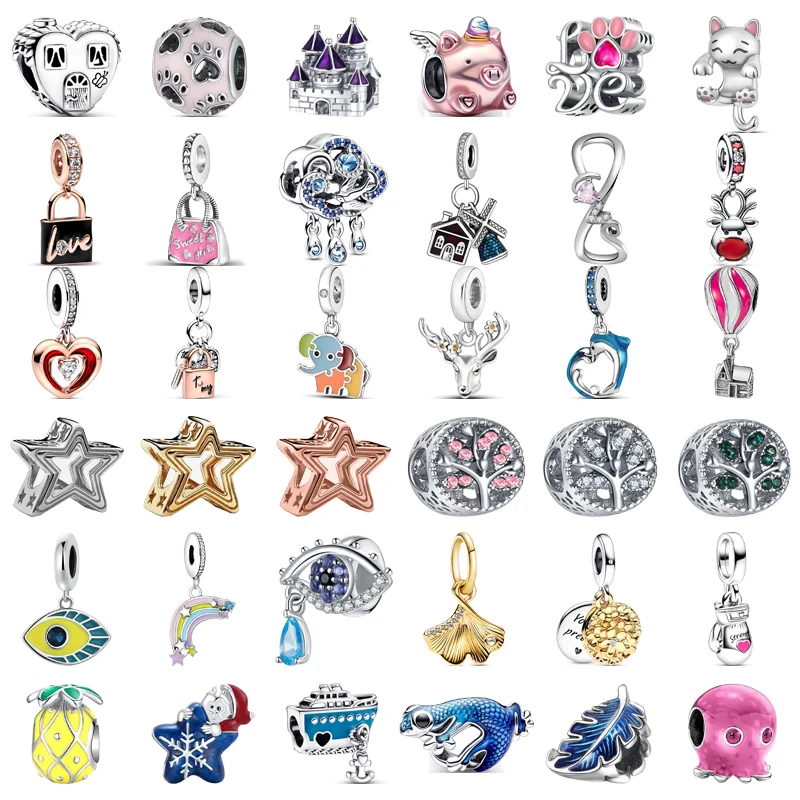 

New Infinite Love Unicorn Swallow Feather Rainbow Eyes Heart Beads Fit Original Pandora Charms Silver Color Bracelet DIY Jewelry