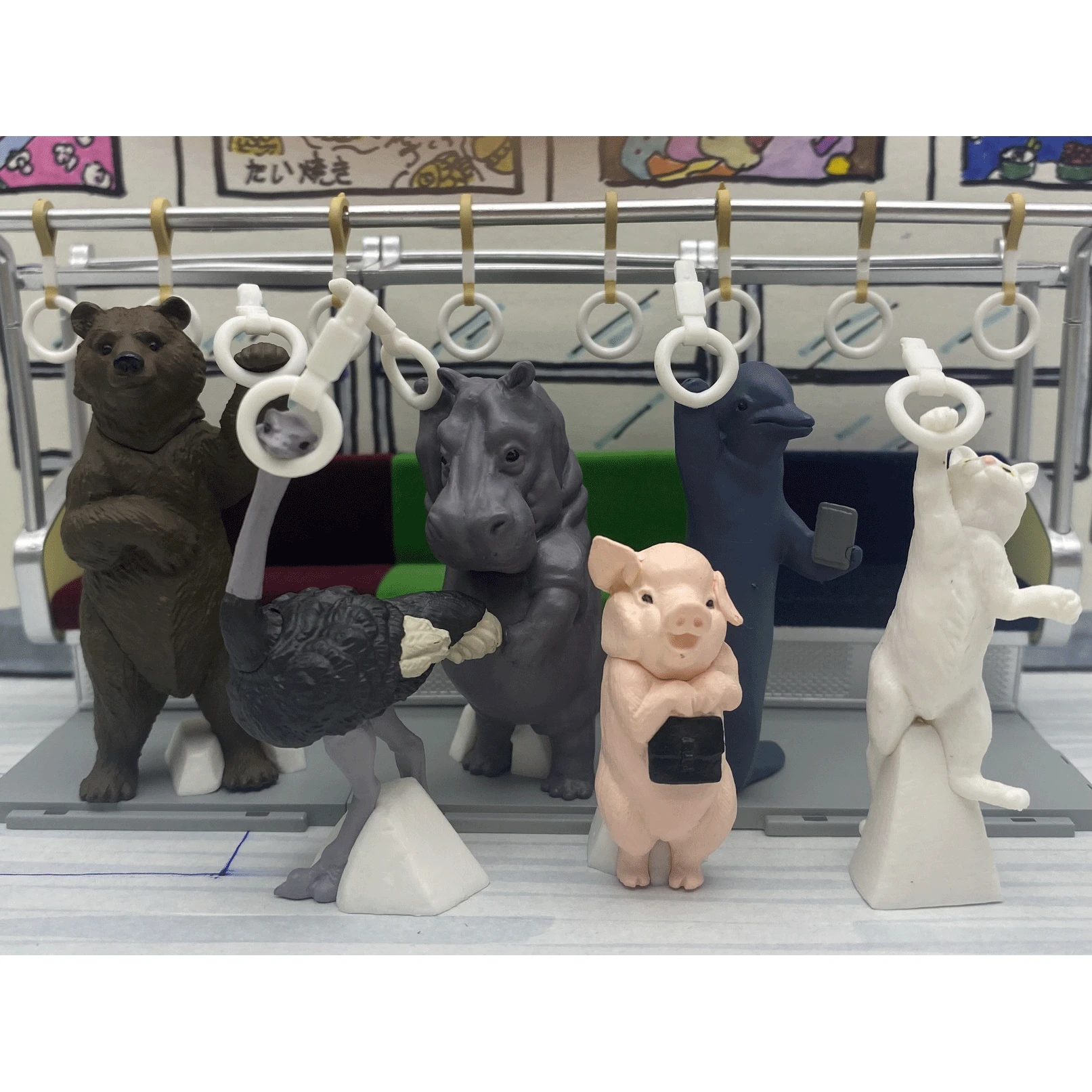 

Genuine Bandai Animal Full Tram Fun Ornament Brown Bear Hippo Pig Capsule Toys Spot Animal Funny Model