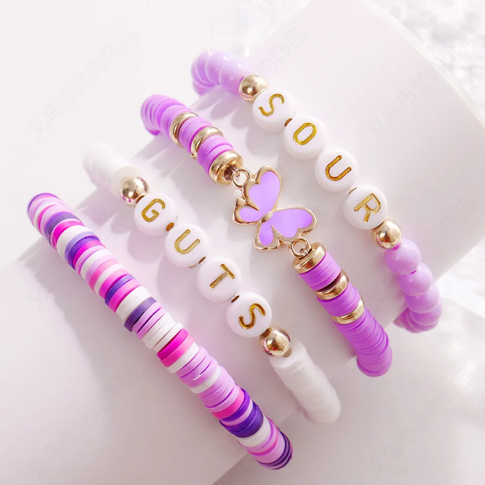 Clay Bead Cheer Gifts 30-Pack Purple Cheerleader Bracelets Bulk - Stackable Clay Bead Bracelets For Cheer Team Gifts & Party Favors Team Spirit Jewelry