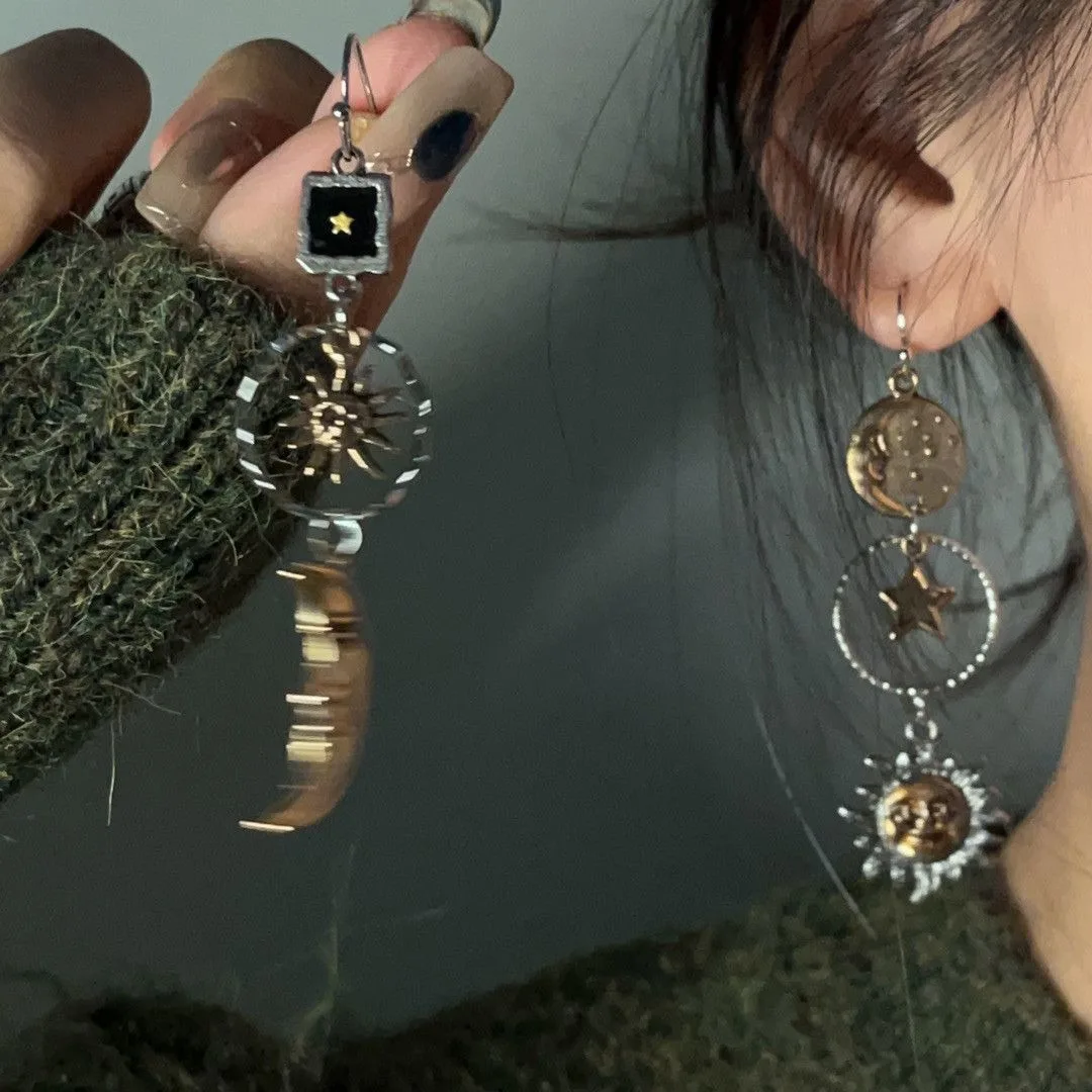 Orecchini Pendenti Vintage Sole E Luna – Gioielli Boho In Lega Argentata, Regalo Per Donne E Ragazze, Fatto A Mano