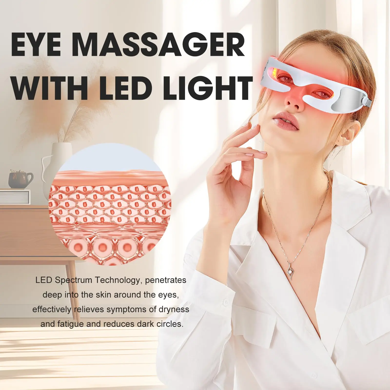 Eye Skincare Massager Vibration Red Light Therapy LED Eye Mask for Lines Wrinkles Dark Circle Removal Beauty Device 5