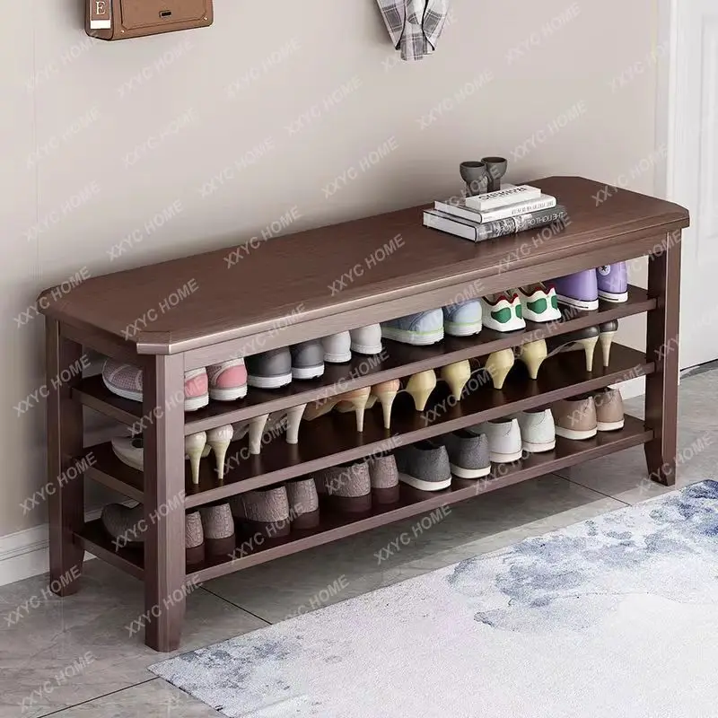 

Solid Wood Shoe Changing Stool Sitting Shoe Cabinet Shoe Rack Door Footstool Multi-Layer