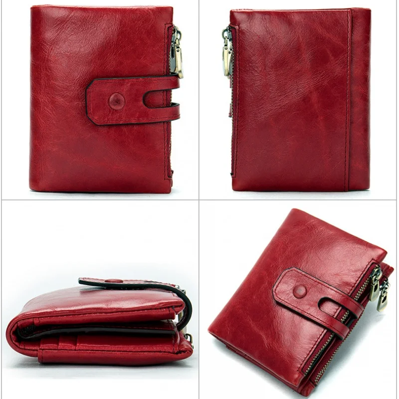 Genuine Leather RFID men's short wallet soft cowhide coin purse vintage zipper wallet large capacity man card holder
