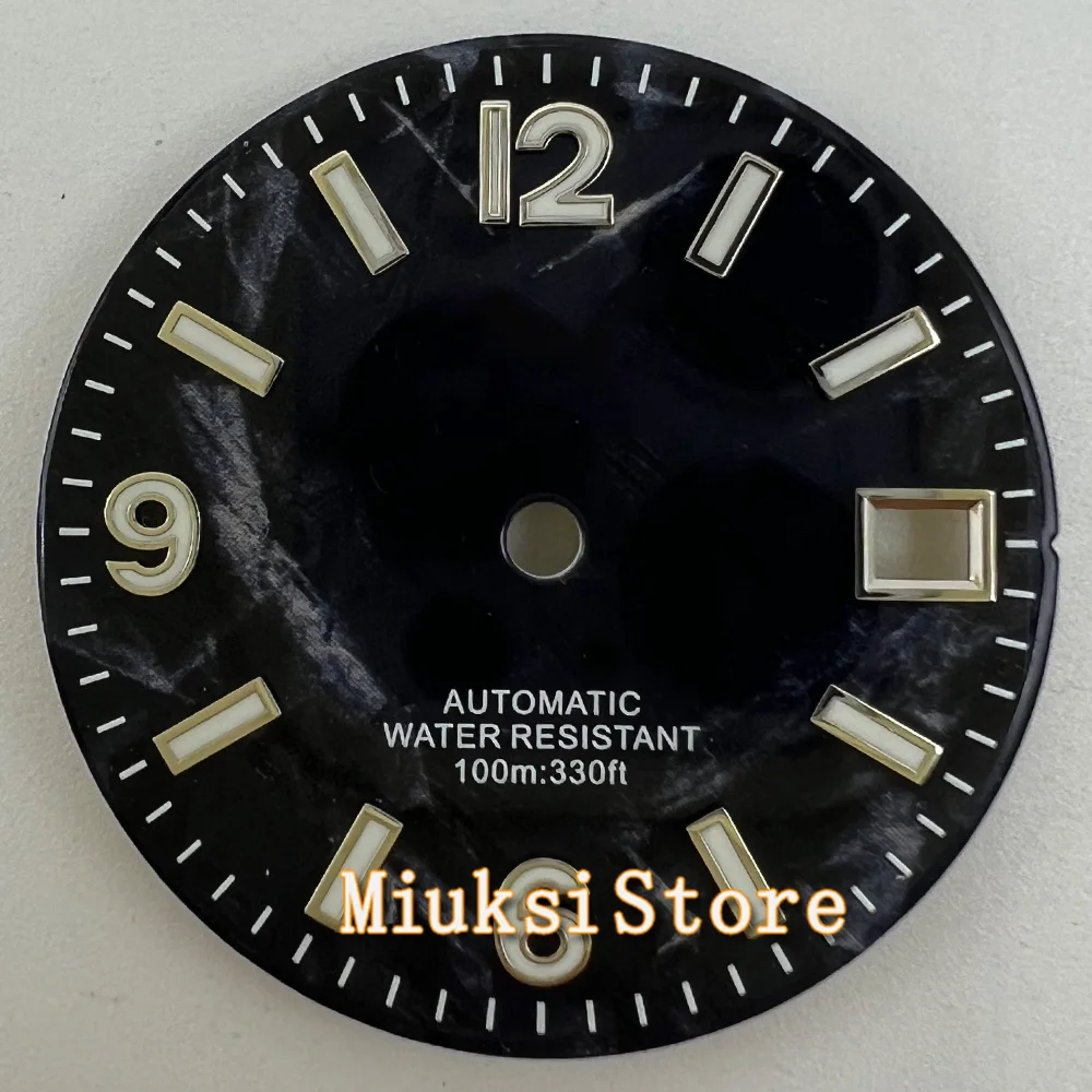 Luminous Green and Black Watch Dial with Blue Accents - 29mm