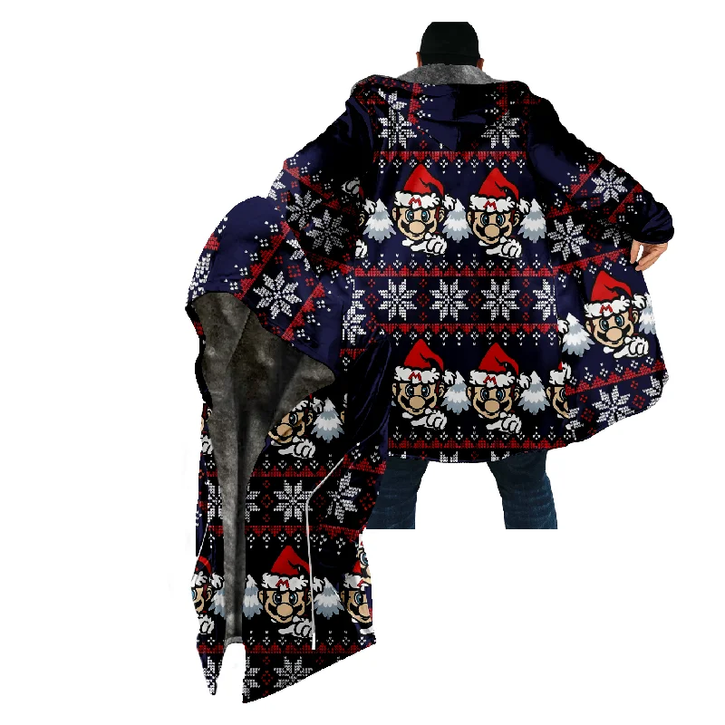 New Christmas Cotton Jacket Hooded Sweater Casual Print Men's Long Sleeve Standing Neck Half Zipper Sweater Cut Inside a08