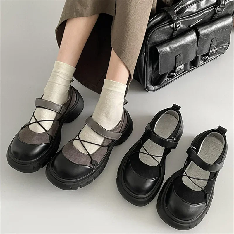 「MUVEIL×Offen」round-MARYJANE 37 Women Round Toe High Wedge Heel Mary Jane Pu Leather Pumps