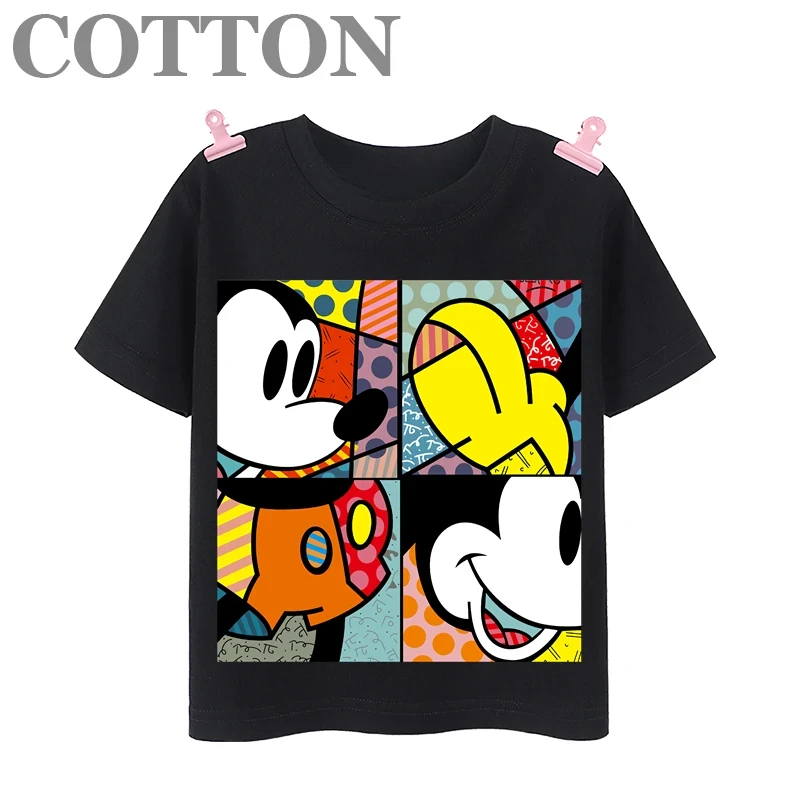 thumbnail image 1 of Camisetas de algodón con estampado de manga corta para niños y niñas, con estampado de dibujos animados de Mickey Mouse de Disney y Anime, de verano, 1 of 5