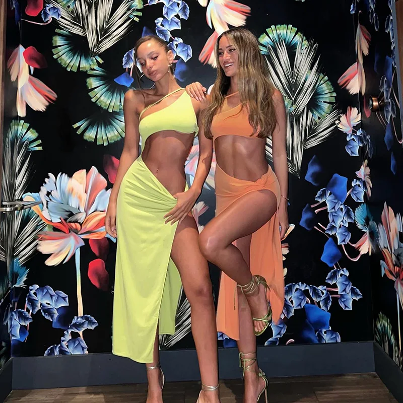 

Women Backless Sexy Y2K Green Hollow Out Bodycon Dress Split 2022 Summer Beach Dresses Party Club Midi Sleeveless