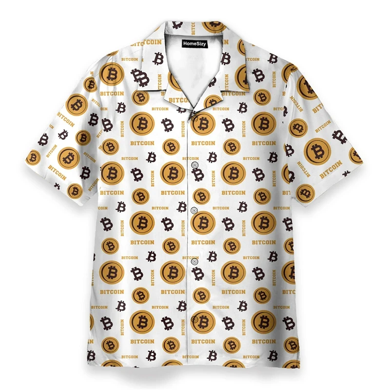 thumbnail image 1 of Camisas de playa con estampado 3D de Bitcoin para hombre, camisas de manga corta con botones, estilo hawaiano, blusas casuales para hombre, 1 of 5