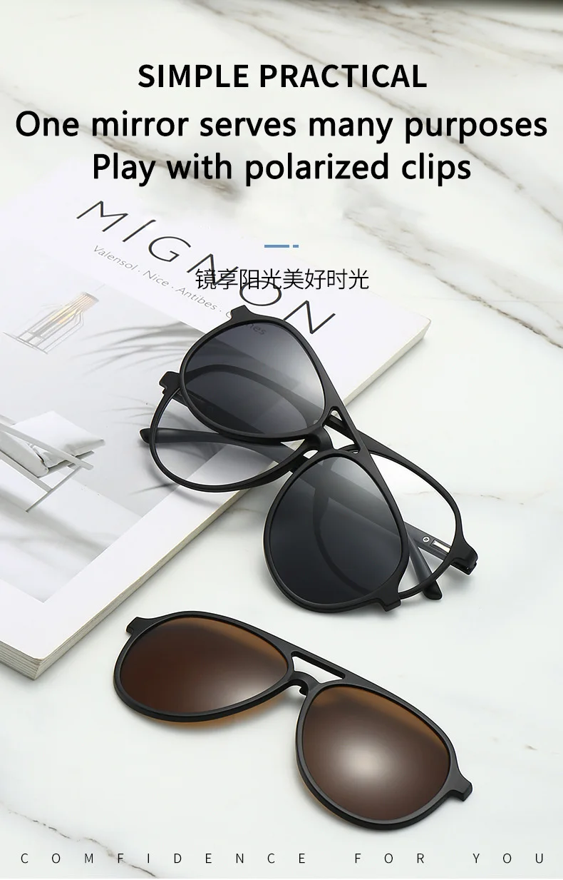 Doppel Strahl Polarisierte Sonnenbrille Männer Frauen Magnetische Clip Auf Gläser TR Optische Verordnung Brillen Rahmen Magnet Clips Retro – Detail 2