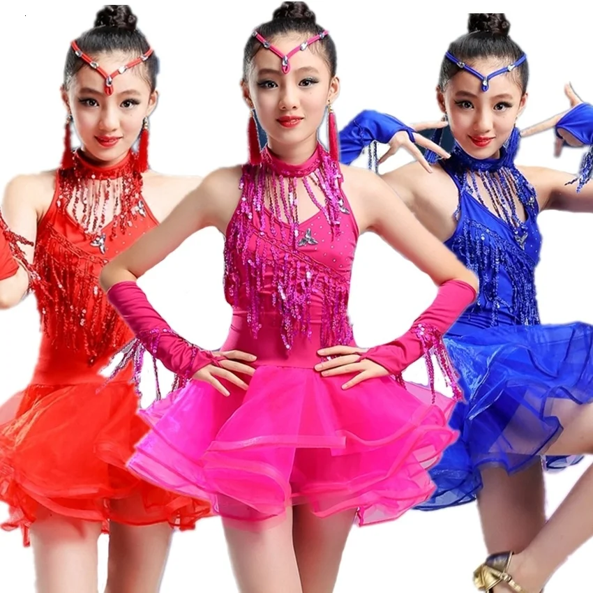 

Sequins Latin Dance Dress Tutu Dance Costumes Clothes for Dancing Salsa Tango Ballroom Baby Girl Adult Female Costume Vestidos