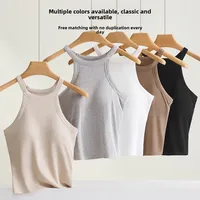 Haut Camisole à col licou fileté avec soutien-gorge intégré, haute élasticité, écharpe ajustée, bonnet fixe, sous-vêtements respirants pour femmes 4