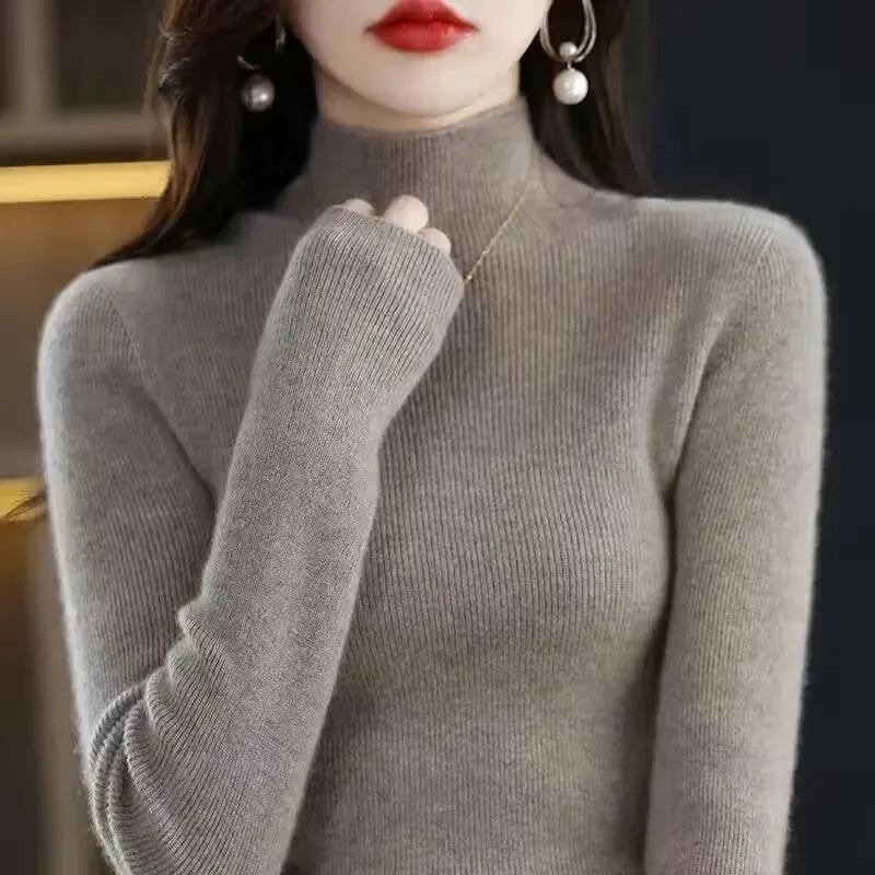 Solid Half Turtleneck Knit Sweater Women Autumn Winter Korean Long Sleeve Pullovers Fashion All Match Thick Warm Slim Jumper New - Image 4