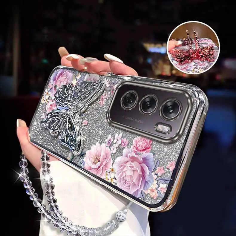 Pink Peonies Plating Bracelet Holder Phone Case