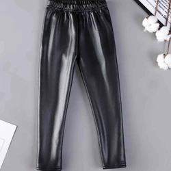 Cozy Winter Faux Leather Kids' Candy Color Leggings - 120(5T) (Black)