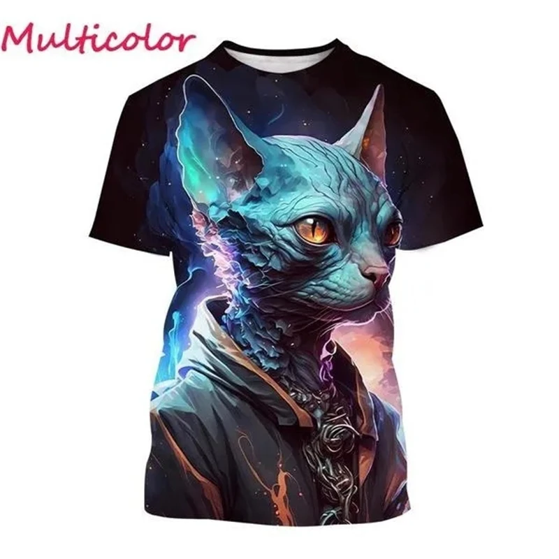 

New Fashion Sphynx Cat 3D Printed T-shirt Men's Women's Summer Casual Short Sleeve Hairless Cat Shirt Tops Streetwear Baggy Tees