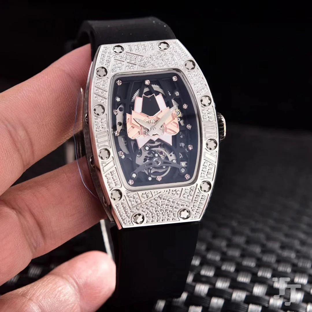 

Women automatic mechanical watch diamond black rubber