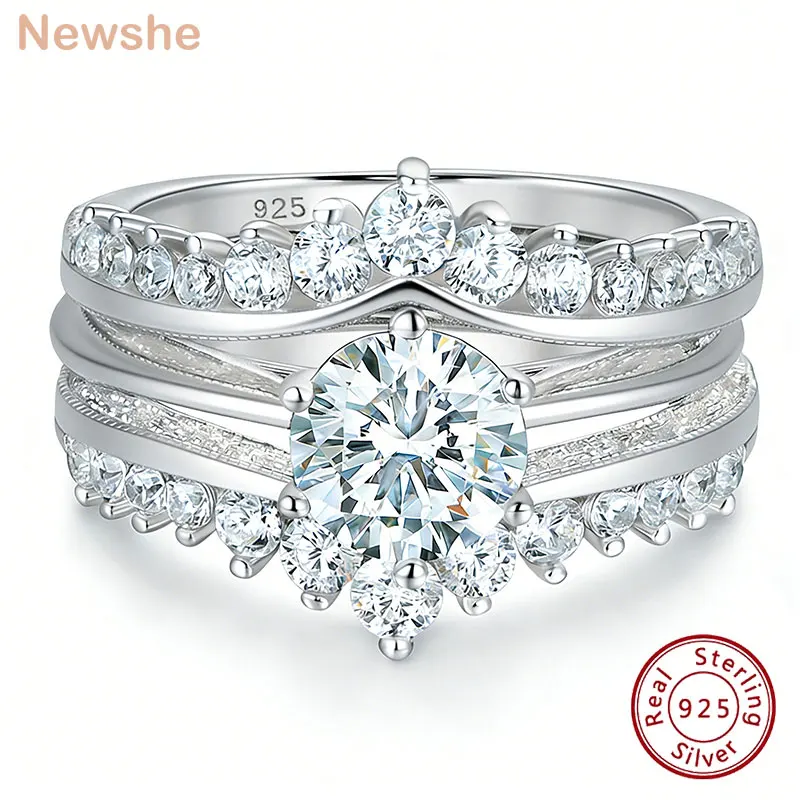 newshe luxury solid 925 sterling silver wedding engagement rings for women high grade cubic zircon guard band br1167 Newshe Luxury Solid 925 Sterling Silver Wedding Engagement Rings for Women High Grade Cubic Zircon Guard Band BR1167 1